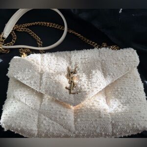 Yves Saint Laurent YSL  Boucle
Tweed Quilted Loulou Puffer Cream Bag